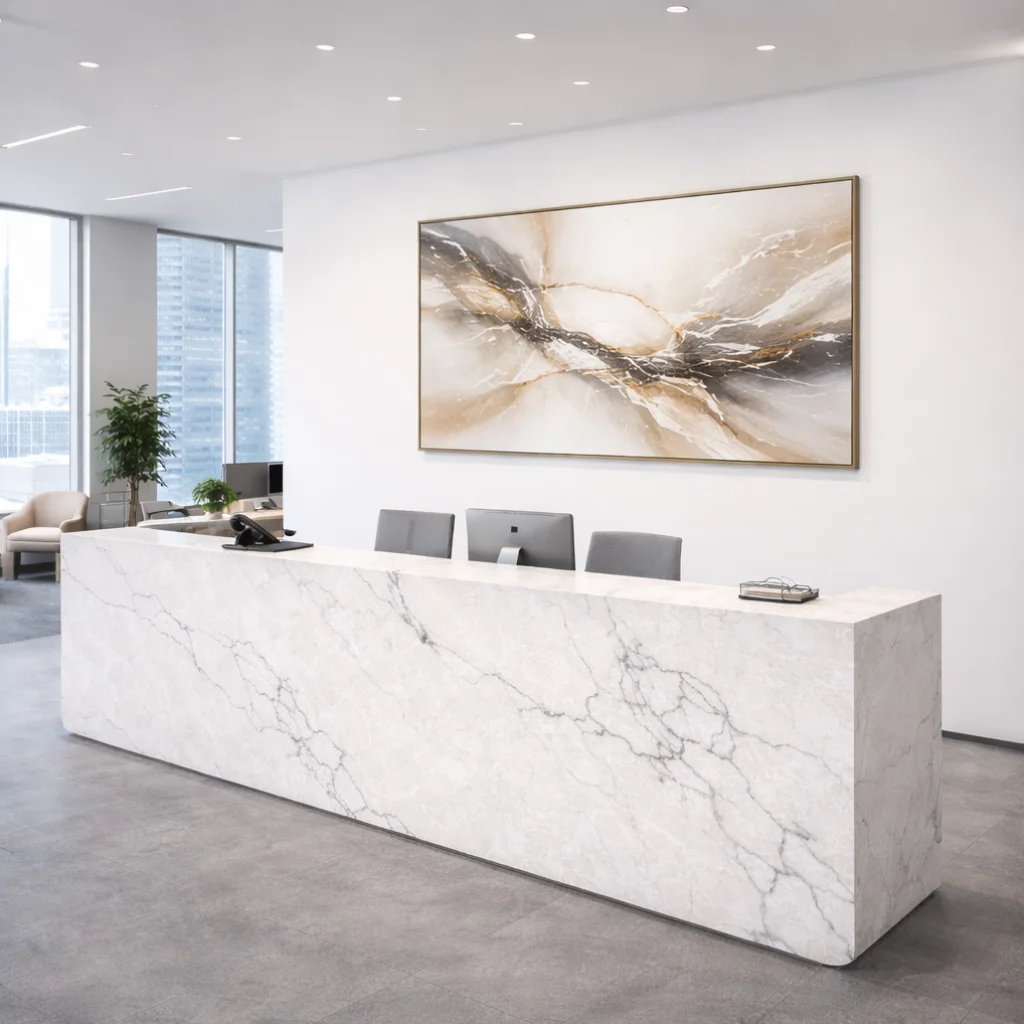 Commercial lobby with quartz surfaces